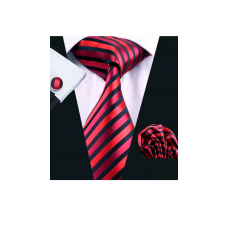 3delige set stropdas manchetknopen pochet tinten rood zwart Streep